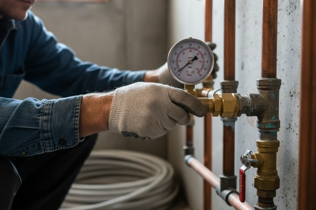 Pressure testing a repaired line during Water Line Repair in Stonewall